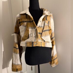 Fashion Nova Mustard and White Plaid Cropped Blazer